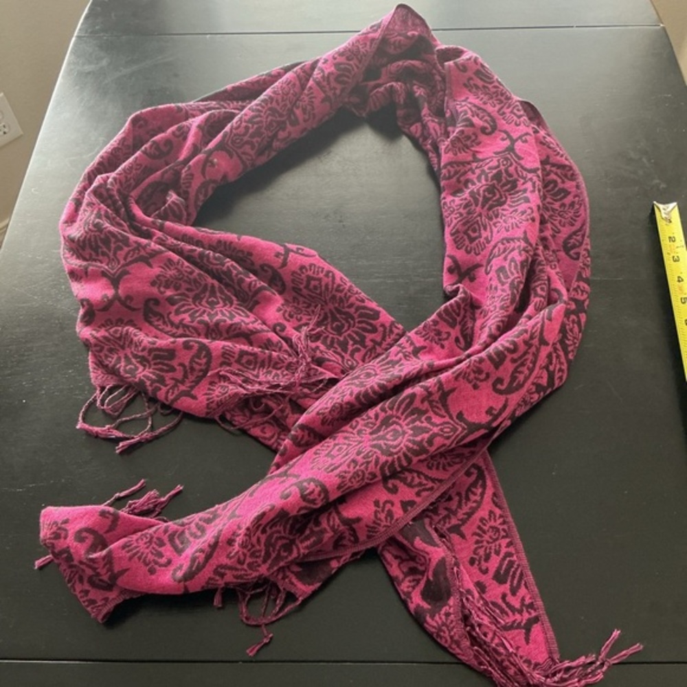 Oversized Pink and Black‎ Paisley and fringe scarf 28”x74”